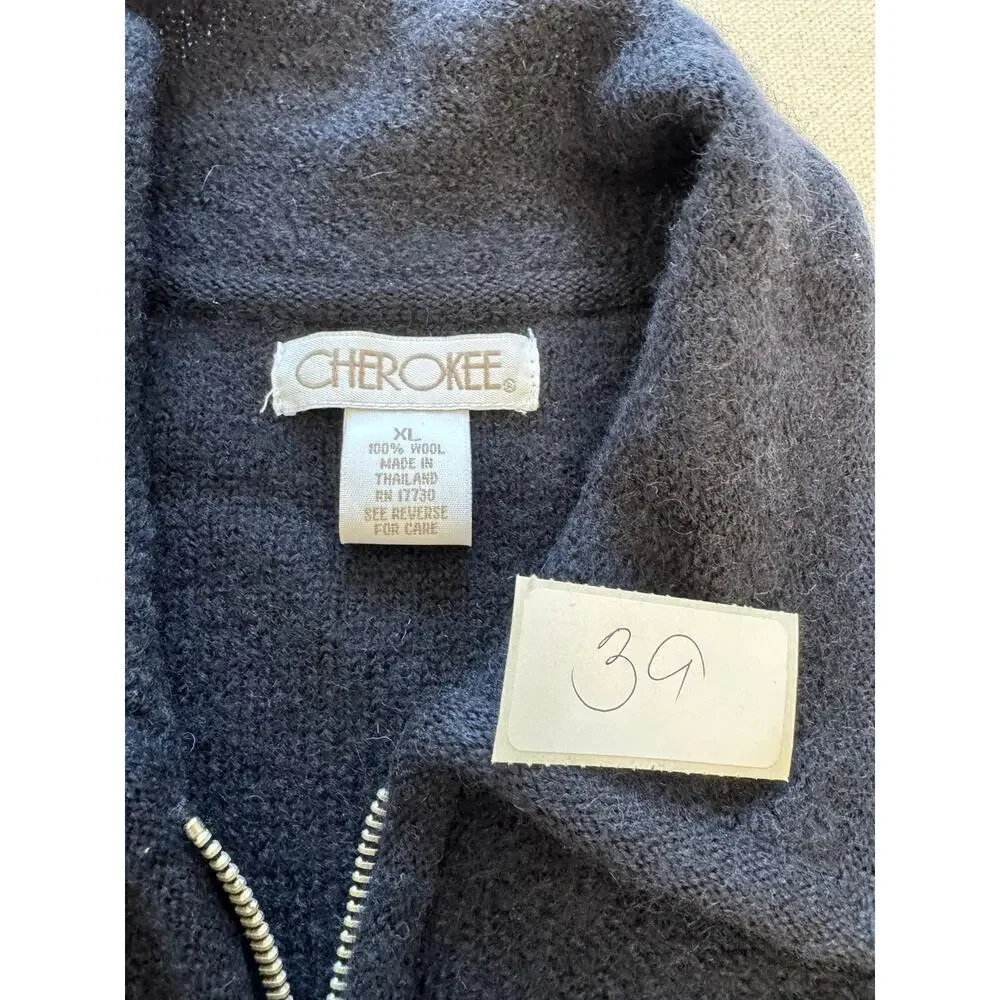 Vintage Cherokee 100% Wool Fair Isle Full Zip Classic Men’s Size XL Dark Navy